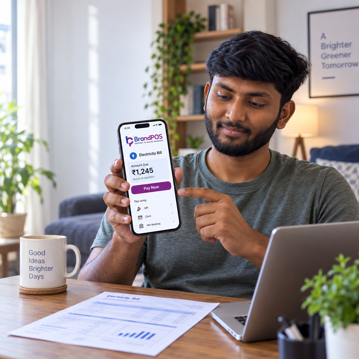 Electricity consumer making a digital bill payment using a smartphone